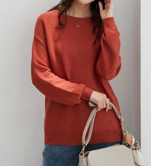 BELLUNA（ベルーナ）の「ラメ調もちもちニットプルオーバー（ニット・セーター）」｜杢オレンジ