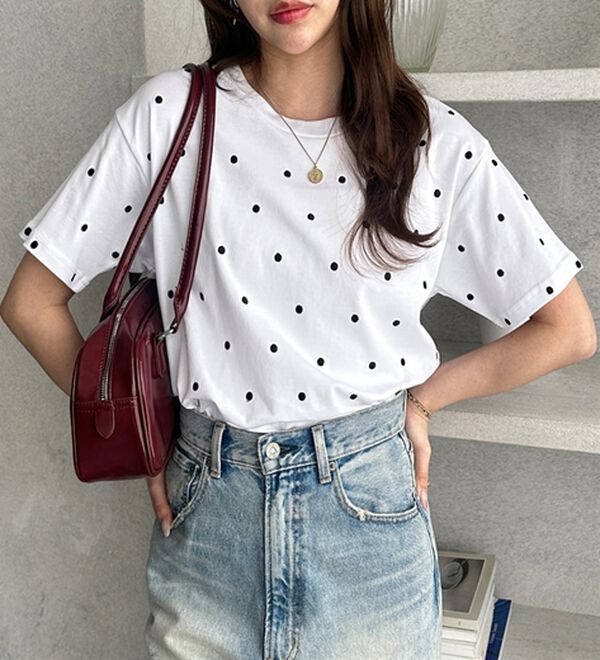 GeeRA（ジーラ）の「綿１００％ドット刺しゅうシルケットＴシャツ（Tシャツ）」｜詳細画像