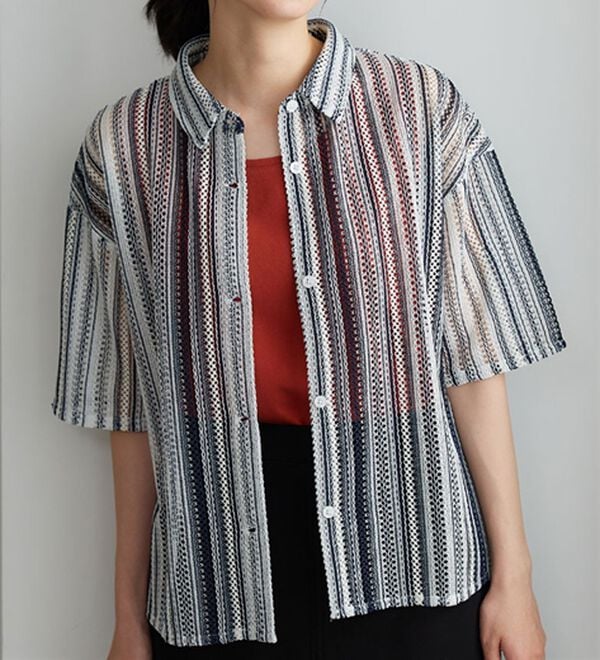 BELLUNA（ベルーナ）の「ラッセル素材マルチストライプシャツ（シャツ）」｜詳細画像