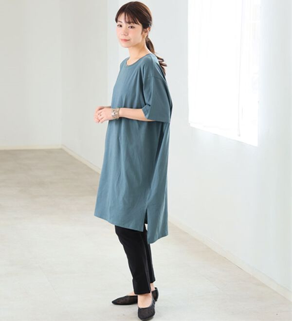 A HAPPY MARILYN（アハッピーマリリン）の「【Ｌ～１０Ｌ】選べる２丈！綿１００％ストンと楽ちん！着心地さらりゆるＴワンピース＆チュニック（チュニック）」｜詳細画像
