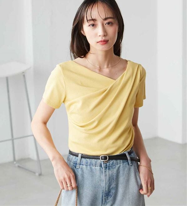 RANAN（ラナン）の「【ひんやり/UV対策】上品ドレープリブTシャツ（カットソー）」｜詳細画像