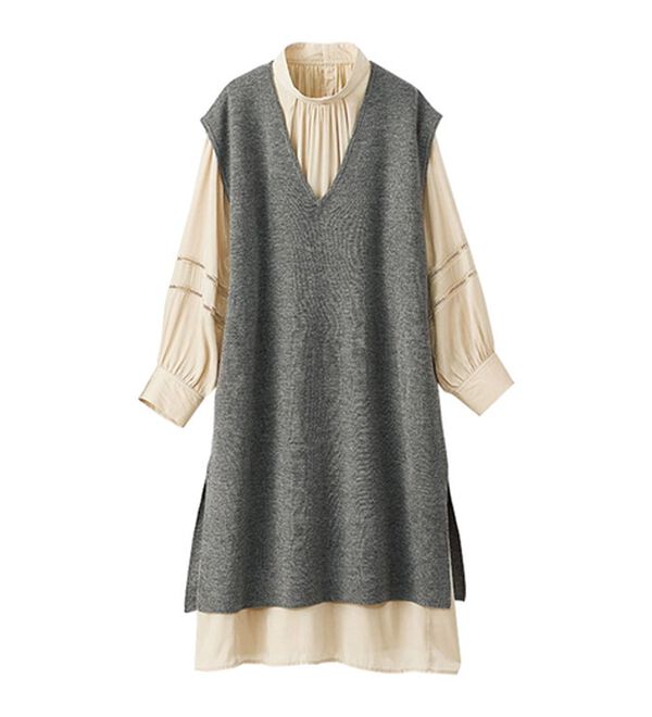 BELLUNA（ベルーナ）の「ニットベスト付ハイネックワンピース（アンサンブル）」｜詳細画像