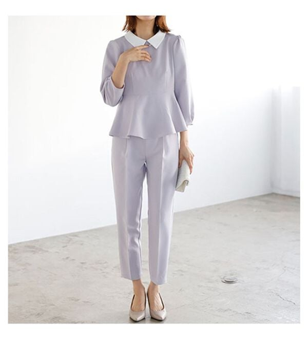 GeeRA（ジーラ）の「ミニ衿ペプラムデザインセットアップ（パンツスーツ）」｜詳細画像