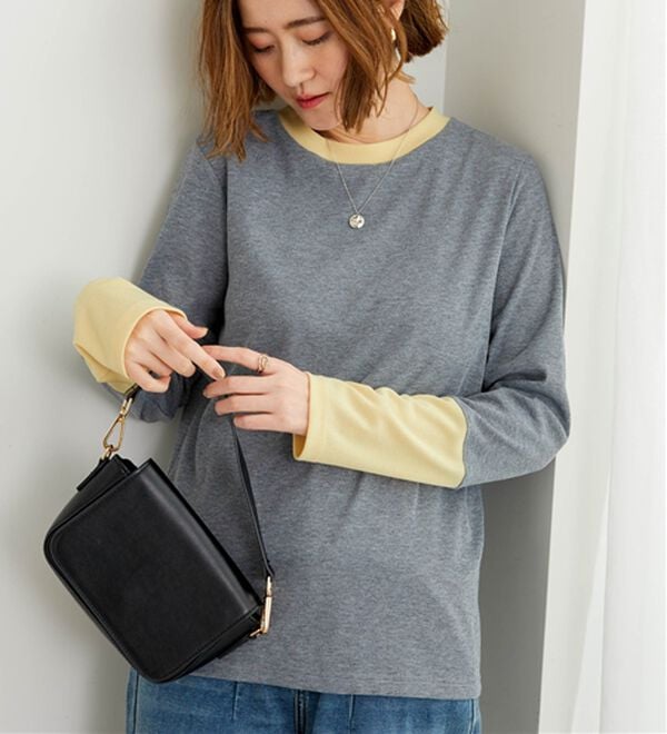 BELLUNA（ベルーナ）の「配色リブ素材クルーネックプルオーバー（カットソー）」｜詳細画像