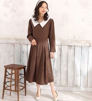 A HAPPY MARILYN（アハッピーマリリン）の「【Ｌ～６Ｌ】【ＭａｒｉｌｙｎＳｗｅｅｔ】体型別フェミニン ボリュームフレアワンピース（ロングワンピース）」｜ブラウン