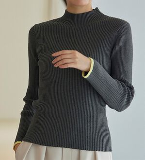 RANAN（ラナン）の「もちもちリブパイピングハイネックニット（ニット・セーター）」｜グレー