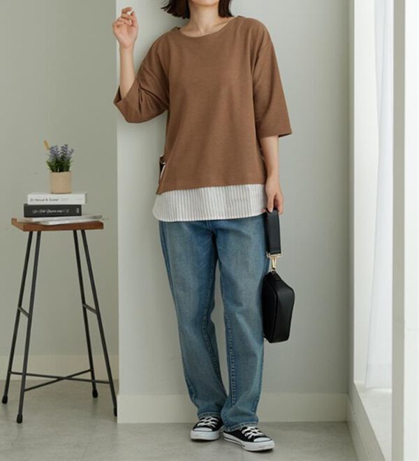 BELLUNA（ベルーナ）の「ラメストライプシャツフェイクチュニック（チュニック）」｜詳細画像