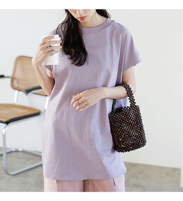 GeeRA（ジーラ）の「綿１００％フレンチスリーブチュニックＴシャツ（カットソー）」｜詳細画像