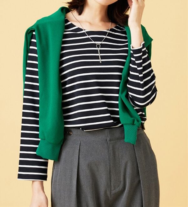 BELLUNA（ベルーナ）の「柔らかポンチ素材ボーダープルオーバー（カットソー）」｜詳細画像