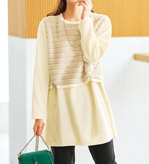 BELLUNA（ベルーナ）の「サイドジッパー付ファー切替チュニック（チュニック）」｜アイボリー