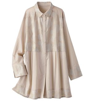 BELLUNA（ベルーナ）の「サークル刺しゅう切替シャツブラウス（チュニック）」｜ベージュ系