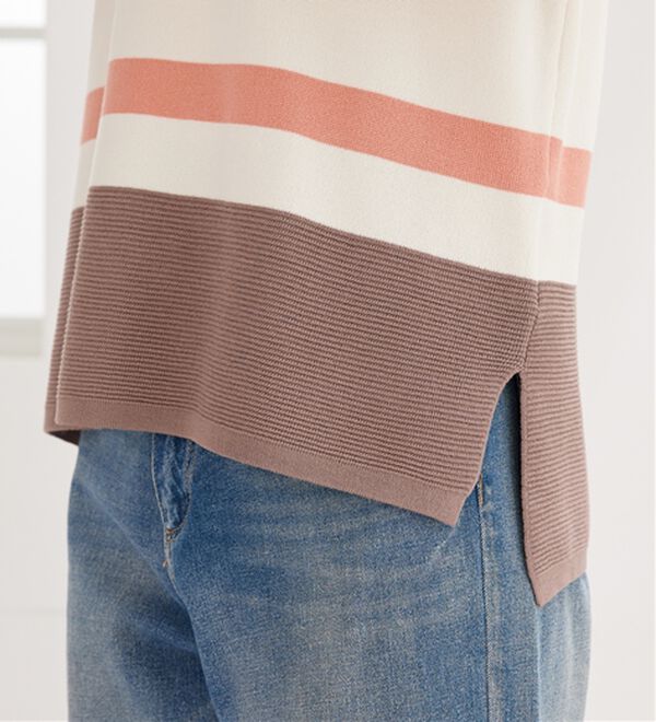 BELLUNA（ベルーナ）の「【暮らし快適ニット】ミラノリブ配色ボーダーニットプルオーバー（ニット・セーター）」｜詳細画像