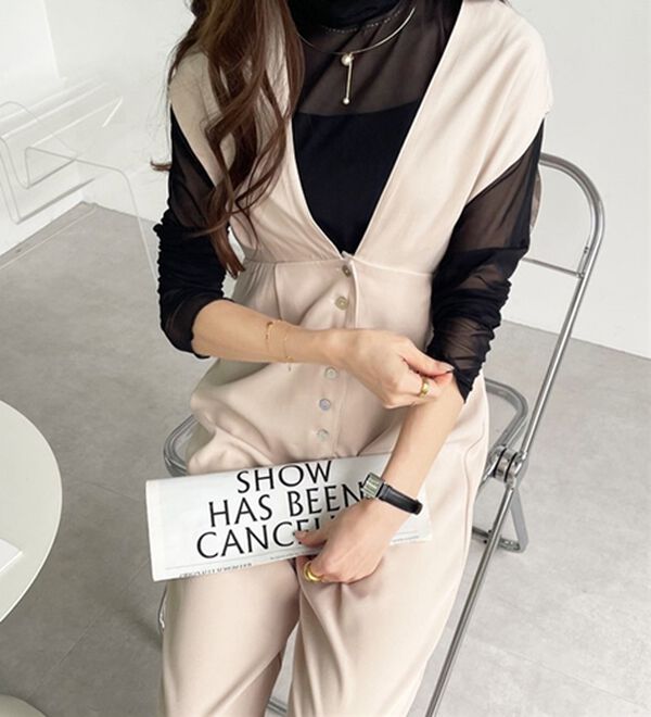 GeeRA（ジーラ）の「深Ｖネックフレンチスリーブサロペット（その他ワンピース）」｜詳細画像