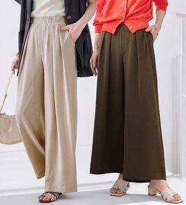 Viola e Viola（ヴィオラ エ ヴィオラ）の「【選べる２丈】ヒンヤリ細魅せ叶う！とろみタックワイドパンツ（ワイドパンツ・ガウチョ）」