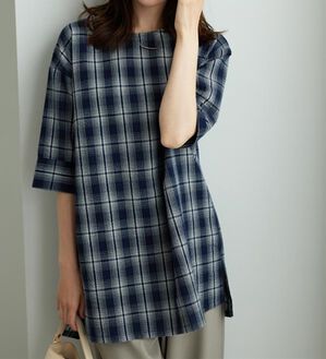 BELLUNA（ベルーナ）の「サッカー素材チェック柄チュニック（チュニック）」｜ネイビー系