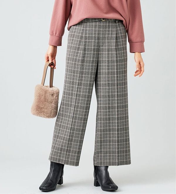 BELLUNA（ベルーナ）の「サマ見え（ウォーム）ベルト付ワイドパンツ（ワイドパンツ・ガウチョ）」｜グレンチェック