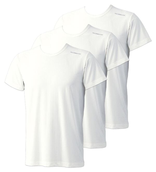 「【３枚組】テックマジック（Ｒ）魔法の冷感インナー３枚組スプレー付（メンズ肌着・インナーウェア）」｜ホワイト 半袖丸首