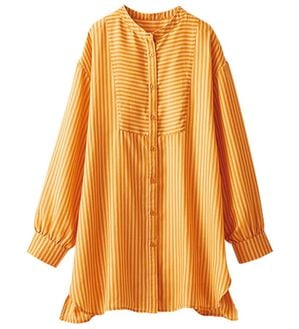 BELLUNA（ベルーナ）の「お手入れ簡単！ストライプ切替シャツチュニック（チュニック）」｜オレンジ系