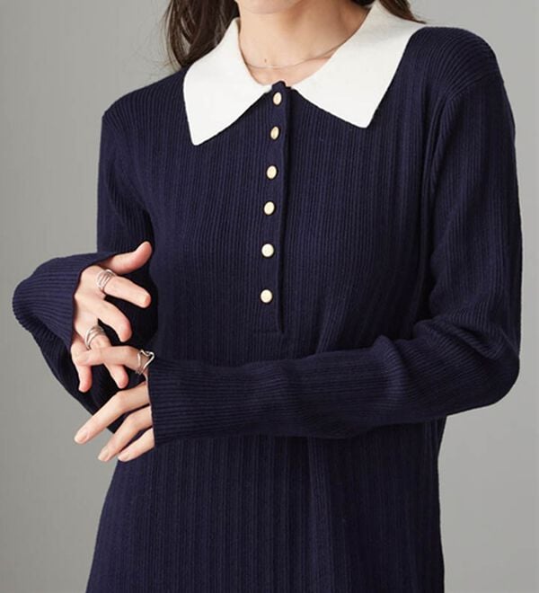 RANAN（ラナン）の「ポロカラーリブニットワンピース（ロングワンピース）」｜詳細画像