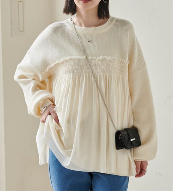 RANAN（ラナン）の「洗える！ビスチェ風チュールドッキングニット＜ムースタッチライト＞（ニット・セーター）」｜詳細画像