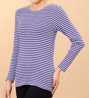 LAVIENNE（ラヴィエンヌ）の「【医師オススメ】綿１００％吸湿発熱あったかインナー　クルーネックインナー長袖（肌着・インナーウェア）」｜パープル／グレー