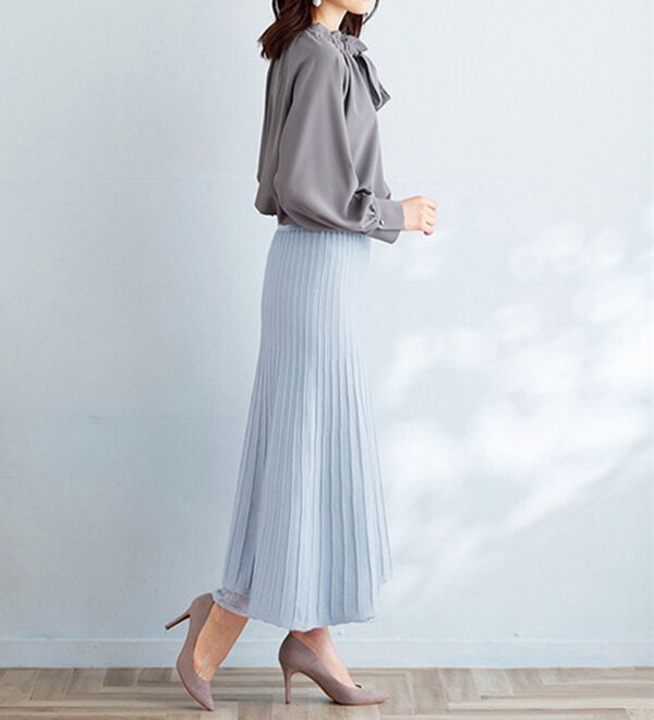 BELLUNA（ベルーナ）の「刺しゅうレース使いニットプリーツスカート（ロングスカート）」｜詳細画像