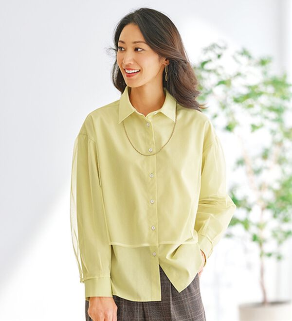 BELLUNA（ベルーナ）の「華やぎチュール重ねシャツブラウス（ブラウス）」｜イエロー