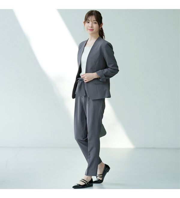 2点セット】洗えるノーカラージャケットパンツセットアップ  