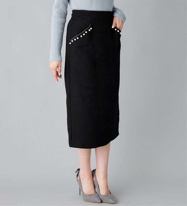 alotta（アロッタ）の「パール調ボタン付配色タイトスカート（ロングスカート）」｜詳細画像