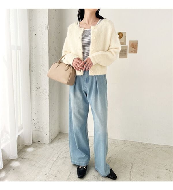 GeeRA（ジーラ）の「前後２ｗａｙクルーネックシャギーショートカーディガン（ニットカーディガン）」｜詳細画像