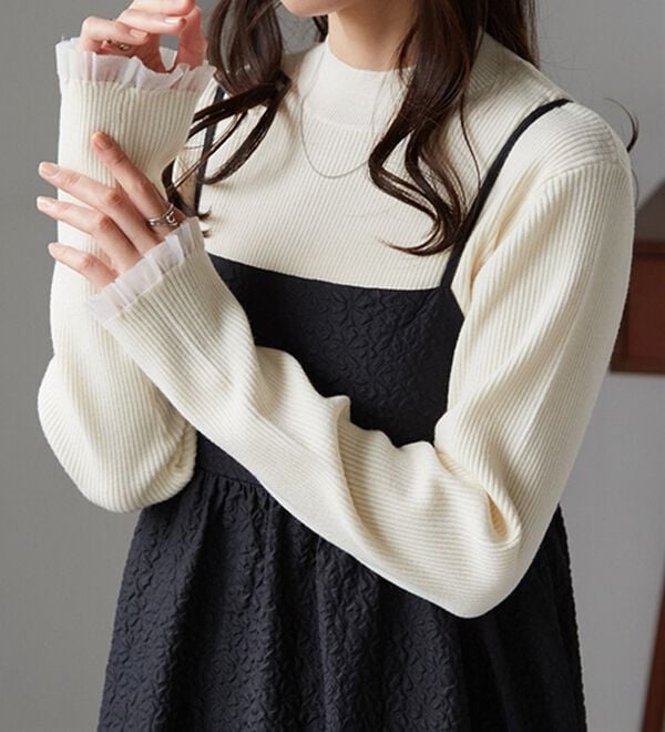 RANAN（ラナン）の「【春色追加】シアーフリル袖ハイネックリブニット（ニット・セーター）」｜詳細画像