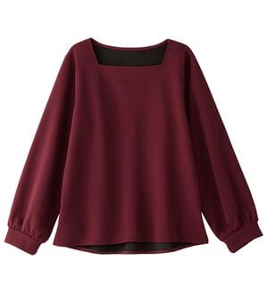 alotta（アロッタ）の「大人上品スクエアネックパフ袖裏起毛ブラウス（カットソー）」｜ボルドー