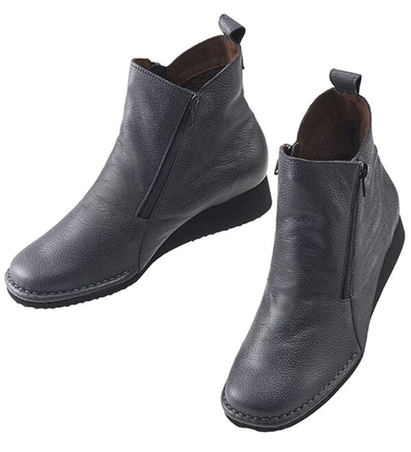 ルフラン（ルフラン）の「あったか裏フリース　牛革ダブルファスナーブーツ（ブーツ）」｜ブラック