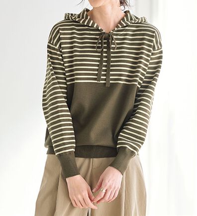 BELLUNA（ベルーナ）の「ゆるっとかわいいボーダーニットパーカー（ニット・セーター）」