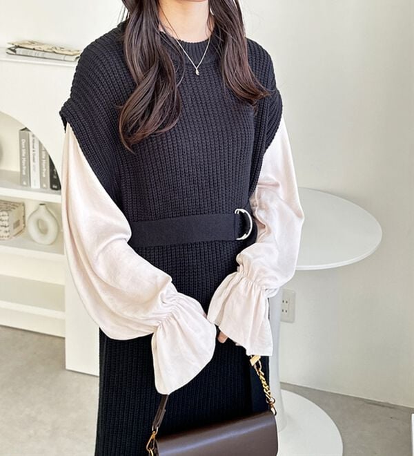 袖ブラウスドッキングニットワンピース - ベルーナ【公式】