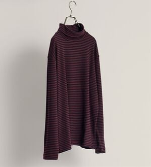 「あったかストレッチタートルネック（メンズＴシャツ）」｜ネイビーボーダー