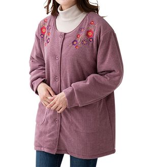 「刺しゅうが豪華なあったかニットコール割烹（パジャマ・ルームウェア）」｜パープル