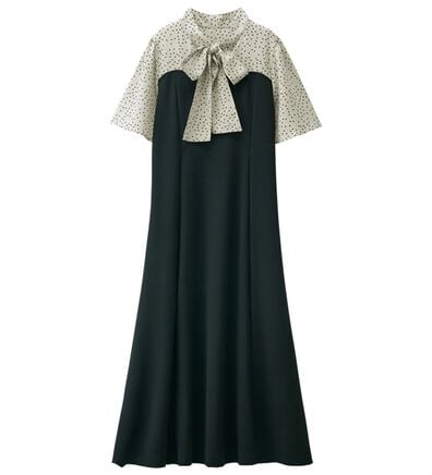 RANAN（ラナン）の「ボウタイデザインドッキングフレアー袖ワンピース（ドッキングワンピース）」