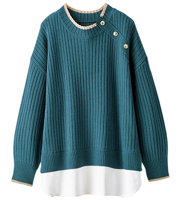 BELLUNA（ベルーナ）の「金ボタン使い重ね着風ニットチュニック（チュニック）」｜詳細画像