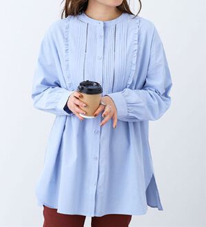 BELLUNA（ベルーナ）の「フリル使いピンタックシャツチュニック（チュニック）」｜ブルー