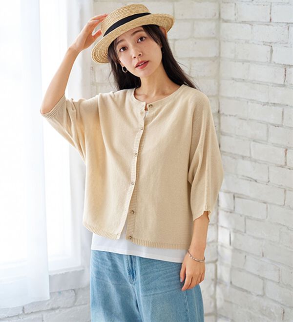 BELLUNA（ベルーナ）の「＜＆ｃｏｃｏｃｈｉ＞リネンコットン素材ゆったりドルマンカーディガン（ニットカーディガン）」｜ベージュ