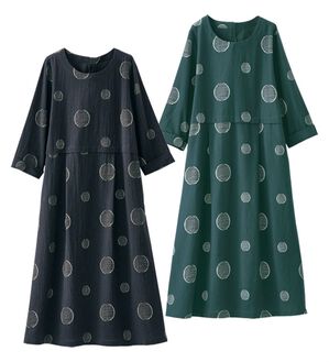 BELLUNA（ベルーナ）の「【２枚組】綿１００％素材切替デザインドットワンピース（チュニック）」｜詳細画像