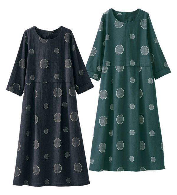 BELLUNA（ベルーナ）の「【２枚組】綿１００％素材切替デザインドットワンピース（チュニック）」｜詳細画像