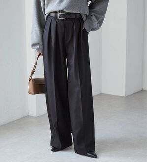 RANAN（ラナン）の「ウール調２タックワイドパンツ（フルレングスパンツ）」｜ブラック