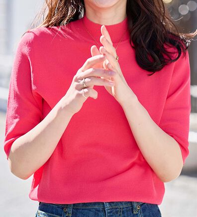 RANAN（ラナン）の「ひんやり！ハイネック５分袖サマーニット（ニット・セーター）」