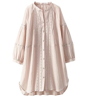 BELLUNA（ベルーナ）の「刺しゅうレース切替シャツチュニック（チュニック）」｜トープ