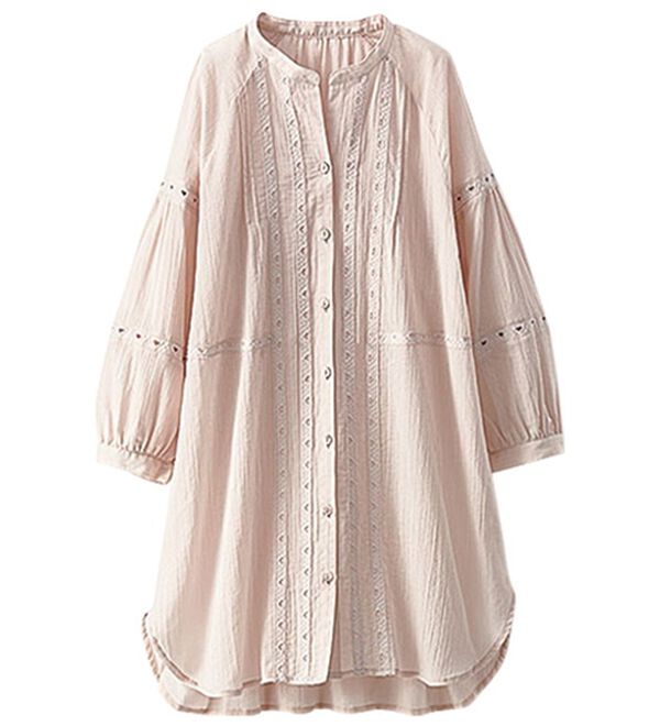 BELLUNA（ベルーナ）の「刺しゅうレース切替シャツチュニック（チュニック）」｜トープ