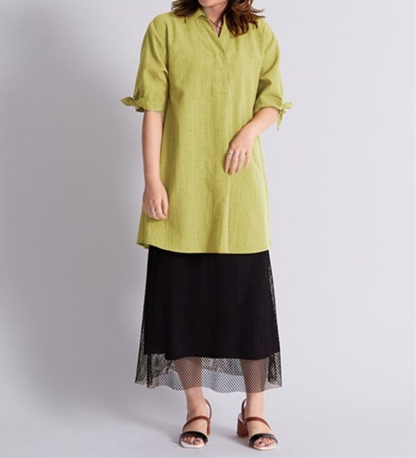 BELLUNA（ベルーナ）の「【接触冷感】麻調素材袖リボン使いシャツチュニック（チュニック）」｜詳細画像