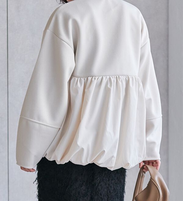【定価4万】 高見え！ノーカラー フリル ブルゾン ボリュームアウター バルーン 定価4万】 高見え！ノーカラー フリル ブルゾン ボリュームアウター