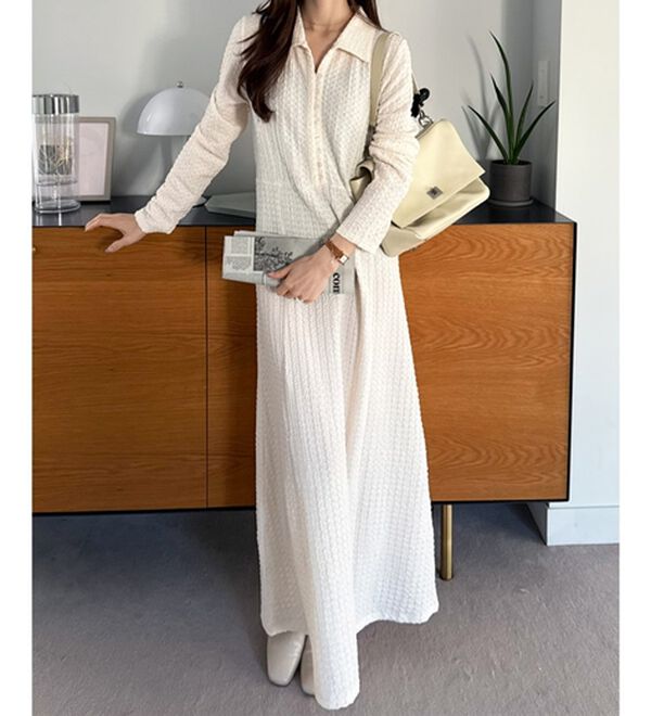 GeeRA（ジーラ）の「ポロ衿表面感素材マーメイドワンピース（カットソーワンピース）」｜詳細画像